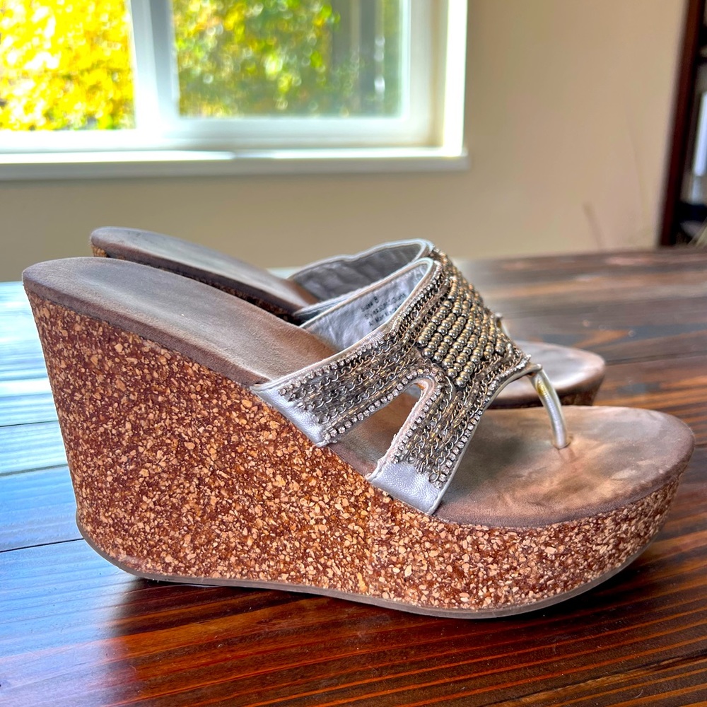 Beaded wedge sandal